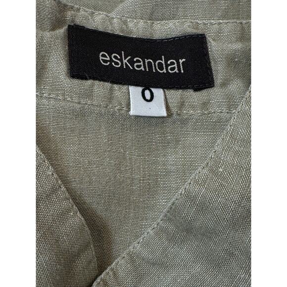 Eskandar Shirt Sz 0 Oatmeal Linen Mandarin Stand Collar Longer Back Blouse Top - Picture 8 of 11